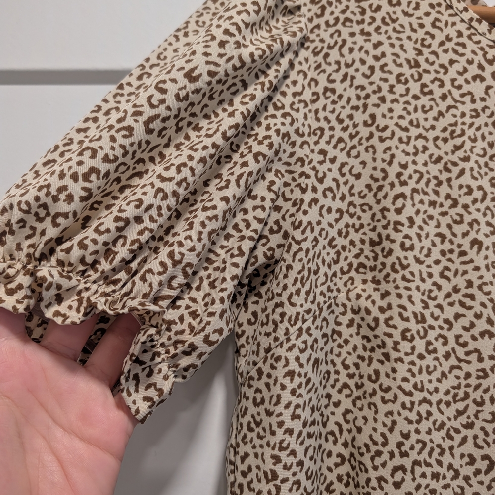 Shein Women's Leopard Print Tiered Ruffle Skirt Midi Dress Size Medium - Picture 3 of 8